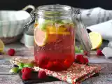 Recipe Homemade flavored water with lemon, basil and raspberry